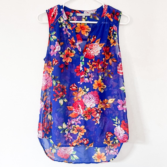 Daniel Rainn Vivienne Printed Sleeveless Blue Floral Blouse Size Small - Picture 1 of 12